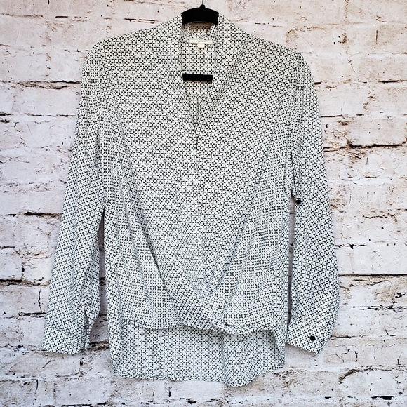 Pleione Tops - Pleione Faux Wrap Geometric Print Blouse